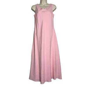 Talbots Womens Midi Dress 6 Petite Pink Linen Resort Cottagecore Brunch 90s